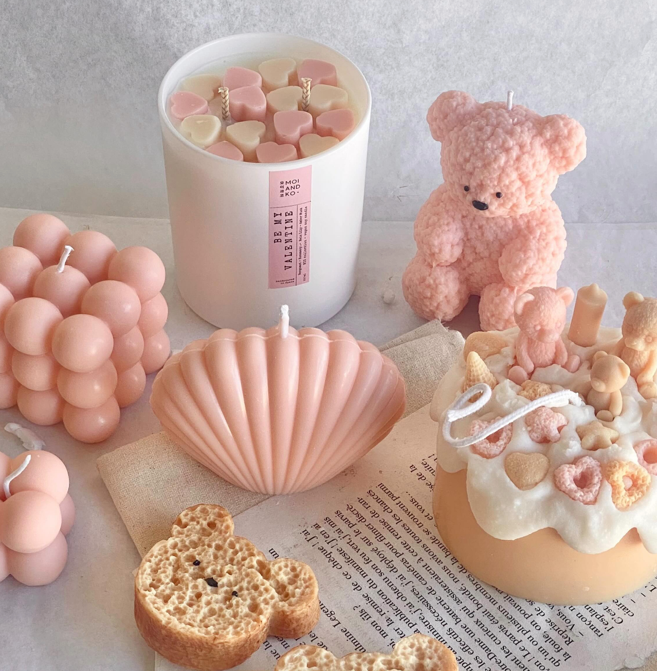 Special Fluffy Teddy Bear Soy Candle - Kawaii Pink (1pc)
