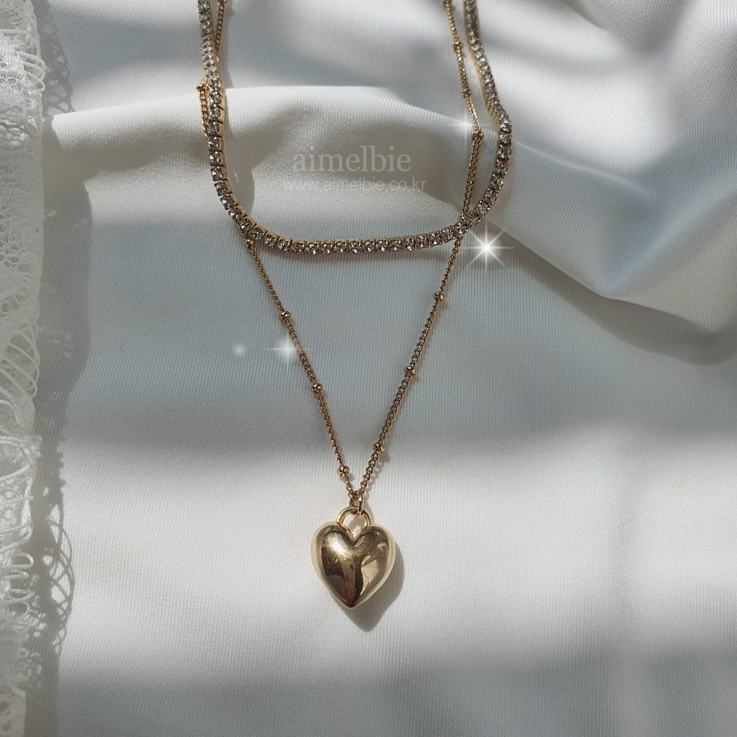 Modern Heart Layered Necklace Gold J Beauty Finland