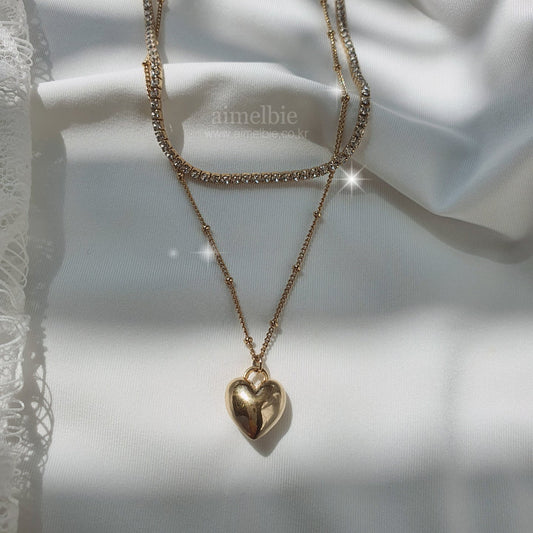 Modern Heart Layered Necklace - Gold